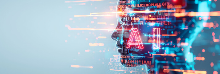 A computer generated image of a face with the word AI written on it by Generative AI