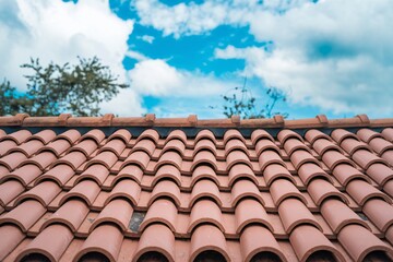 a close-up view of a tiled roof