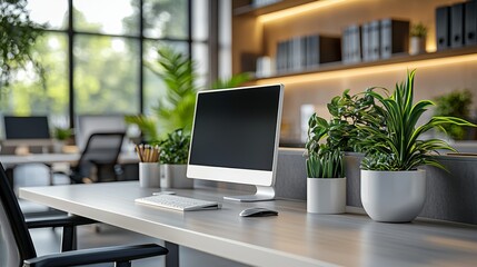 Fototapeta premium Modern Ergonomic Desk in Stylish Office Environment