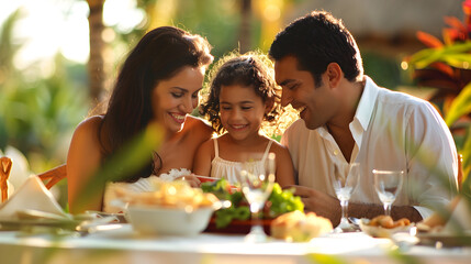 Naklejka premium Happy Family Enjoying a Meal Together at an Outdoor Table