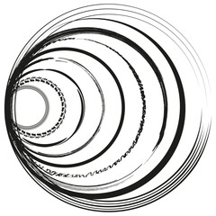Abstract concentric circles. Rotating radial lines. Geometric black and white pattern.