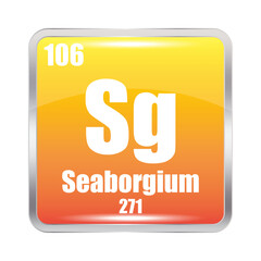 Seaborgium icon. Sg chemical element. Atomic number 106. Mass 271.