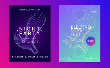Discotheque Flyer. Blue Party Set. Nightclub Radio Invitation. Edm Banner. Festival Vector. Pink Fest Design. Techno Electro Template. Violet Discotheque Flyer