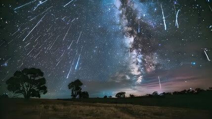 sky with stars,  Majestic Meteor Shower Illuminating the Night Sky Creating a Spectacular Celestial Display