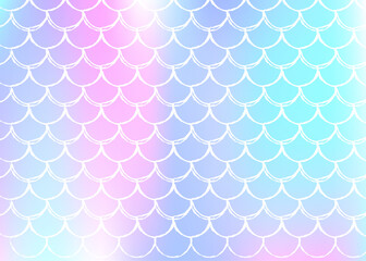 Holographic scale background with gradient mermaid. Bright color transitions. Fish tail banner and invitation. Underwater and sea pattern for girlie party. Futuristic backdrop with holographic scale.