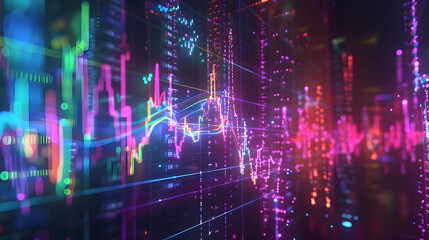 Obraz premium Dynamic Financial Market Graphs Illustrating Stock Trends and Economic Data in Vibrant Colors 