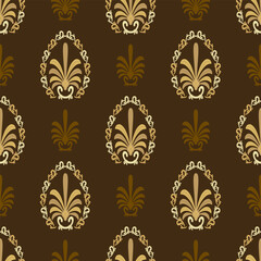 Damask seamless pattern with golden leaves