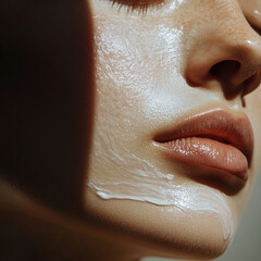 Beautiful woman skincare cream routine
