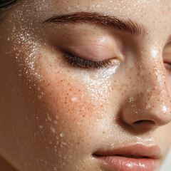 Beautiful youthful skin covered with water drops