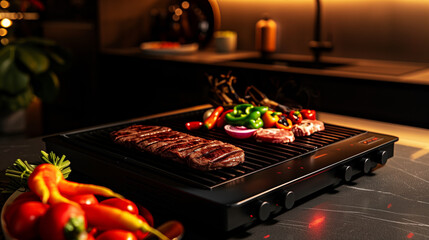 Meat is cooking on a digital grill