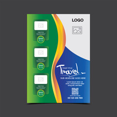 blue and green color travel flyer template design