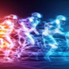 Dynamic action of athletes in motion captured through vibrant neon colors and energetic movement