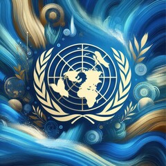 United Nations flag, wide brush stroke on blue background