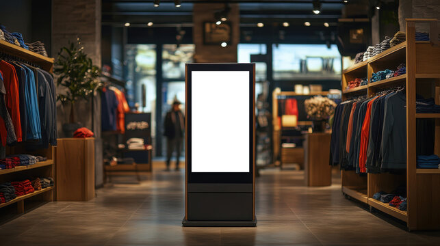 Blank digital signage in clothing store.