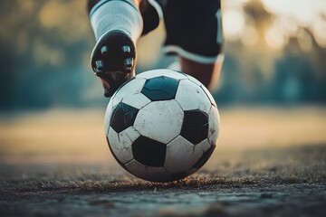 Close up of the soccer ball, A black soccer player is doing tricks with a soccer ball