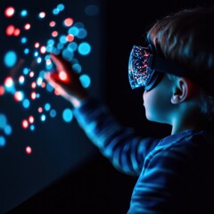 Fototapeta premium Exploring the fascinating world of light and technology through a child's perspective