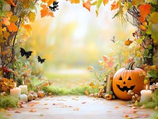 A cozy Halloween pumpkin reading nook with kids gathered around a glowing jack-o-lantern