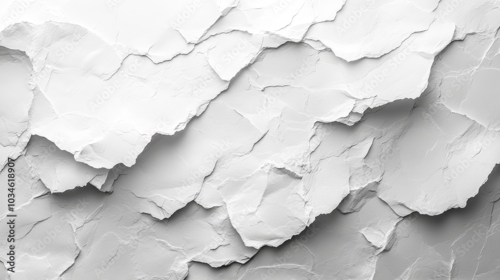 Leinwandbilder a textured white wall displays layers of peeling paint, showcasing a complex interplay of light and 