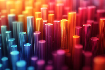 A dynamic 3D data visualization displaying colorful chart bars, illustrating business analytics, statistics, and trends in a modern, abstract style.
