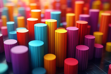 Fototapeta premium A dynamic 3D data visualization displaying colorful chart bars, illustrating business analytics, statistics, and trends in a modern, abstract style. 