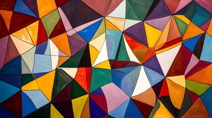 Fototapeta premium A colorful mosaic tile pattern with a variety of shapes and colors. The tiles are arranged in a way that creates a sense of movement and energy. Scene is vibrant and lively, with the colors