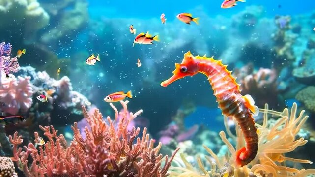 Tiny seahorse blending with coral reef, Video