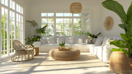 116. A bright and airy sunroom with furniture and an empty area for a product