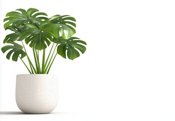 Lush Monstera Deliciosa plant with large tropical looking green leaves in a modern minimalist ceramic pot  This indoor houseplant can add a fresh natural and peaceful vibe to any home or office space