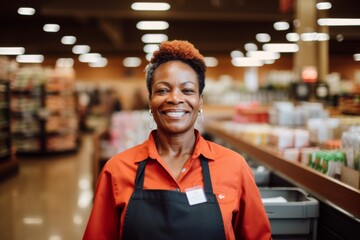 Fototapeta premium Portrait of a middle aged African American worker in grocery store