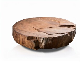 Round wooden slab on white