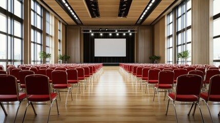 Modern Conference Room with Empty Red Chairs
