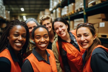 Fototapeta premium Smiling portrait of a diverse group of female warehouse workers