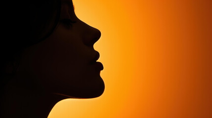 A young girls silhouette softly lit, showcasing her delicate features and graceful presence in a dark studio.