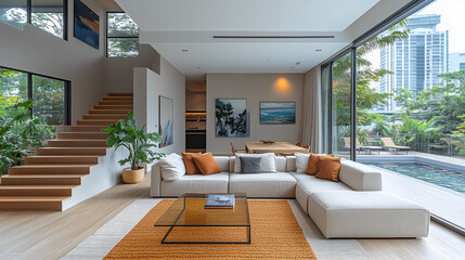 Fototapeta premium Modern living room with featuring contemporary furniture and stylish decor-2