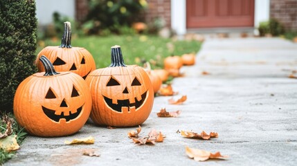 A lively Halloween family pumpkin race with kids pushing pumpkins down a hill