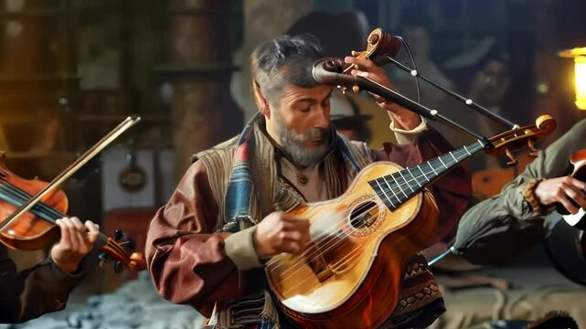 Folk musicians playing traditional instruments, Video