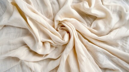 Obraz premium Soft white linen fabric with a crumpled texture, perfect for ecofriendly design and natural aesthetic vibes.