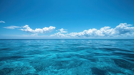 Fototapeta premium Experience the serenity of a blue sea and clear skies, ideal for a relaxing beach vacation.