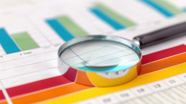 Conduct indepth business analysis and economic review with precision using a magnifying glass for market insights.