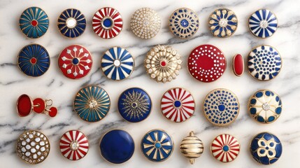 Colorful Decorative Buttons on Marble Surface