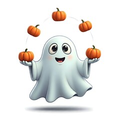 Fototapeta premium Cheerful Ghost Juggling Pumpkins Bringing Halloween Joy