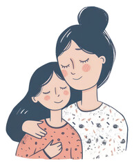 Obraz premium PNG Mother and daughter flat illustration drawing sketch art.