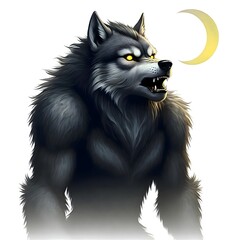 Obraz premium Majestic Werewolf Howling Under the Crescent Moonlight