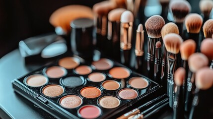Elegant Makeup Display with Brushes and Palette
