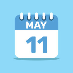calendar May 11 blue color icon, paper planning design.