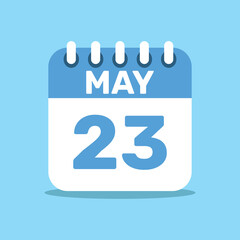 calendar May 23 blue color icon, paper planning design.