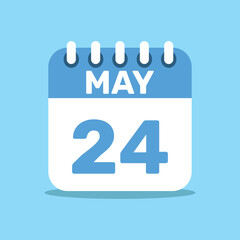 calendar May 24 blue color icon, paper planning design.