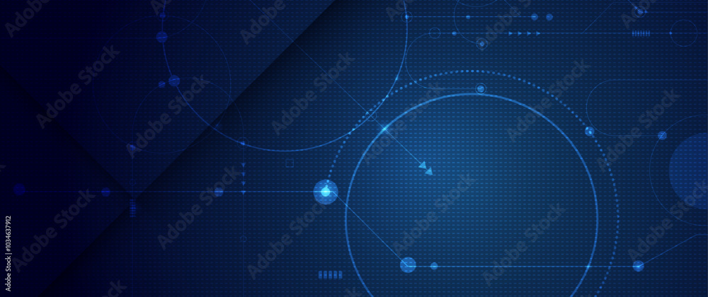 Poster vector abstract circuit board design with line, dot on dark blue background, illustration computer, 