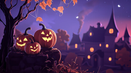 Fototapeta premium halloween background with pumpkin and haunted house