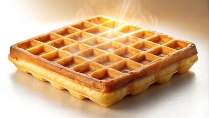 Golden Lattice of Freshly Baked Waffle with Steam Rising